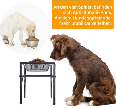 Підставка для мисок для собак TEKEPL - 2 миски з нержавіючої сталі, стійка, антиковзаюча, для води та корму (M)