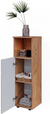 Високий шафа Vicco Irma для ванної, 30x95 см, білий глянець/дуб Goldkraft