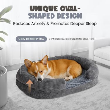Ортопедичне ліжко для собак середніх порід, овальне диван-ліжко з бортиками та м'яким пінопластом з ефектом 