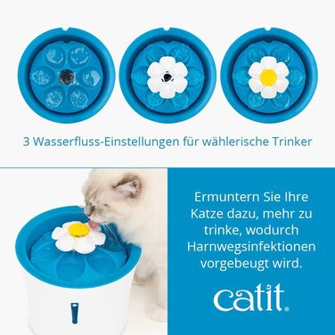 Автоматичний фонтан для котів Catit Flower з LED, 3 л, білий/синій