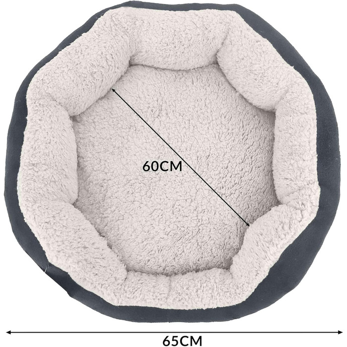 М'яке та пухнасте ліжко для собак та котів 57x52x16 см - зручне лежання з підвищеним бортиком, антиковзаюче дно, міцне та легке у догляді - біле/графіт