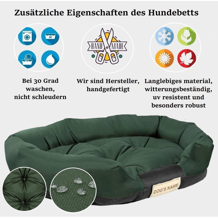 Гіркий собачий лежак для великих собак XL 115x95 см. Персоналізований з іменем собаки. Водонепроникна подушка для собак. Лежак для собак для дому (XXL 130 x 105 см, зелений)