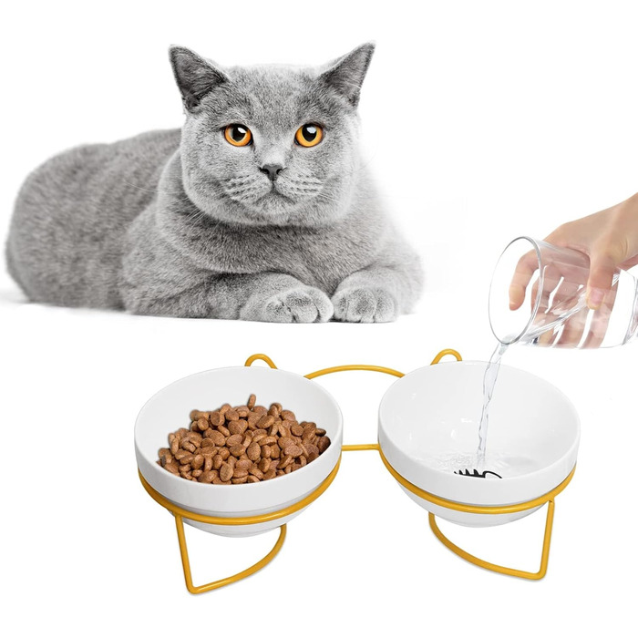 Підвищений годівниця для котів XIKAYA, нахилений на 15°, подвійний, зменшує навантаження на шийні хребти, запобігає розливанню, для котів та кошечок