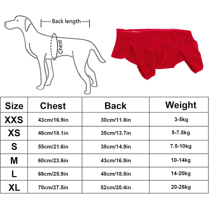 Теплий флісовий халат для собак, цільнотілий, з чотирма лапами, з регульованим капюшоном та блискавкою, зимовий одяг, ідеально підходить для собак у приміщенні та на вулиці, для малих, середніх та великих собак, червоний