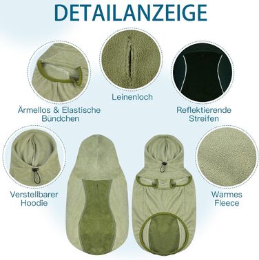 Теплий зимовий пуховик для собак Katzinst - теплий пуховик для собак з захистом живота, флісовий, для великих собак, зелений (2XL)