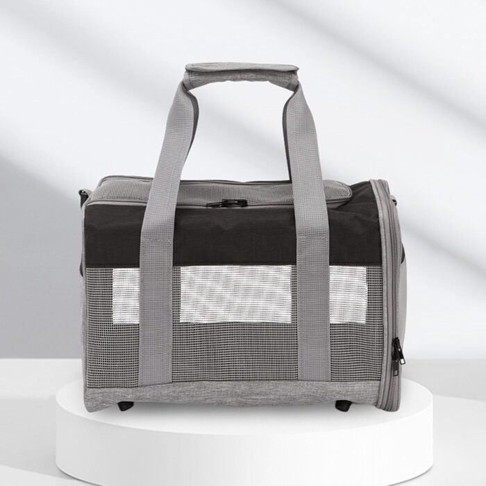 Транспортна переноска для тварин, складна сумка-переноска для котів та собак, з двома отворами для рук, дихаюча переноска для маленьких собак, зручна переноска (Сірий)