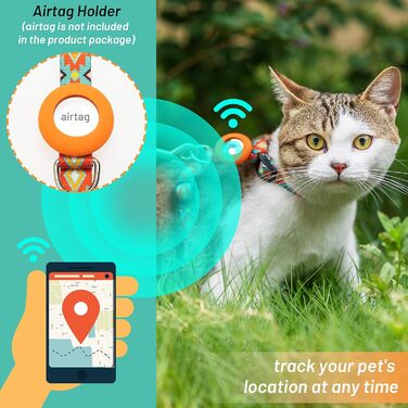 Шлейка та поводок для кота, анти-вислизання, для прогулянок, подорожей, на вулицю, м'який нейлон, регульована, милий комплект шлейки з тримачем Airtag, для кошенят та дорослих котів. Розмір шиї: 19-30 см, груди: 27-46 см, Помаранчевий колір