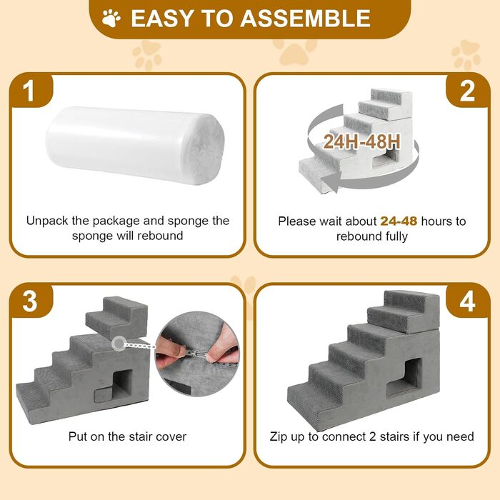 Сходинки для собак - 68,6 см, 6 сходинок, для високих ліжок, з антиковзким покриттям, знімний, пральний чохол