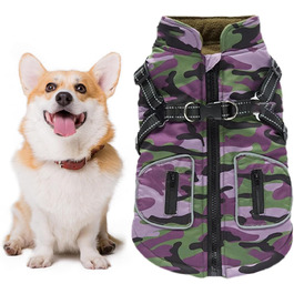 Водонепроникна жилетка для собак – відбиваюча зимова куртка 40 см, теплий халат з шлейкою, ізольоване вбрання | Зовнішній одяг для цуценят та собак середніх розмірів для захисту (фіолетовий)