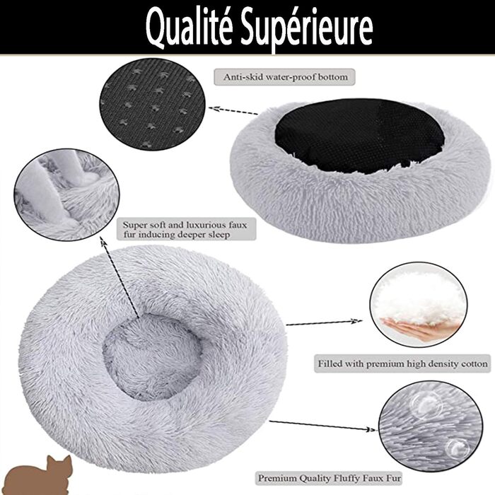 Крісло-лежанка для собак Antistress Donut XXL, ортопедичне, з memory foam, м'яке, овальне, сіре, для великих собак