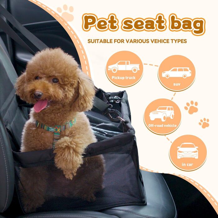 Автомобільний лежак для собак, чорний, 40x32x24 см, Oxford, дихаючий, знімний, для собак та котів