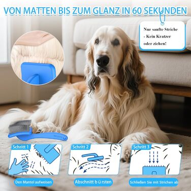 Набір щіток та гребінців Slicker для великих собак з довгою шерстю: професійна щітка для розплутування з 22 мм шпильками, підходить для голден ретріверів, пуделів, дудлів та котів. Зручна ручка з дерева та шкіряний еталон. (Блакитний)