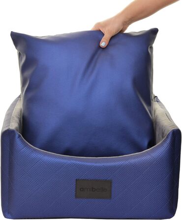 Автокрісло для собак 2в1 | Універсальне миюче автокрісло для заднього та переднього сидіння | Лежанка для собак та котів | Штучна шкіра, пухнастий плюш | 48 x 48 см (Блакитний)