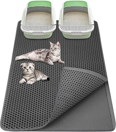 Килимок під лоток для котів 90x60 см XXL, EVA, двошаровий, вологостійкий, сірий