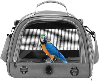 Клітка для папуг – переноска для маленьких тварин | Переноска для птахів з жердкою | Сумка для папуг | Дихаюча переноска на блискавці | Універсальна переноска для тварин сірого кольору