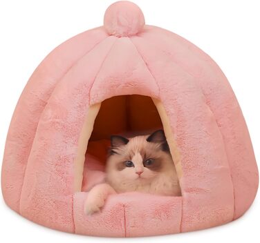ALLSOPETS Котяче ліжко-іглу, намет для домашніх тварин, тепле затишне ліжко для собак і котів із знімною та праною подушкою, сакура рожева, розмір S, для малих і середніх порід