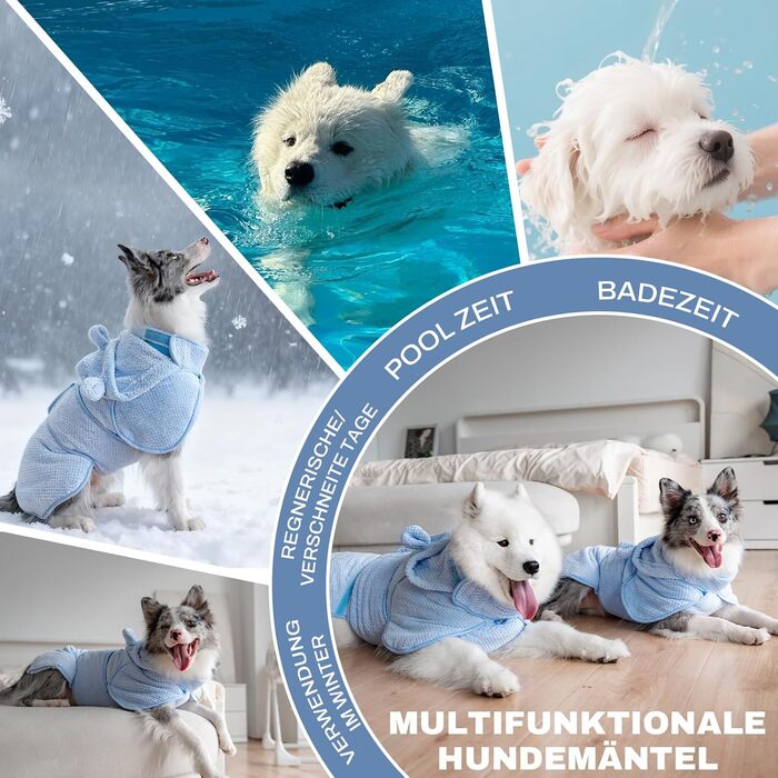 Рушник для собак середніх та великих порід, швидковисихаючий, з мікрофібри, для купання та плавання, довжина спини 40-50 см