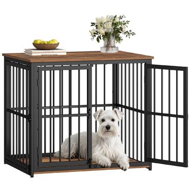 Будиночок для собак 100 см, дерев'яна собача клітка з 3 дверима, вінтажний коричневий, для середніх та великих порід, 100x60x70 см