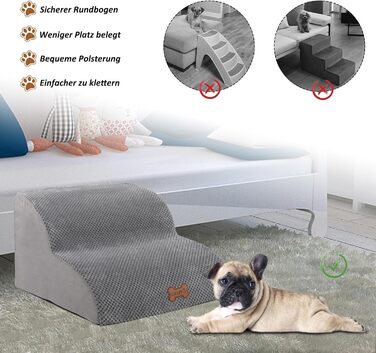 Сходинки для собак Caliyo: 3 сходинки, для маленьких собак, з високощільним губчатим матеріалом, знімний та миючий чохол, неслизьке дно (60 x 40 x 40 см, сірий)