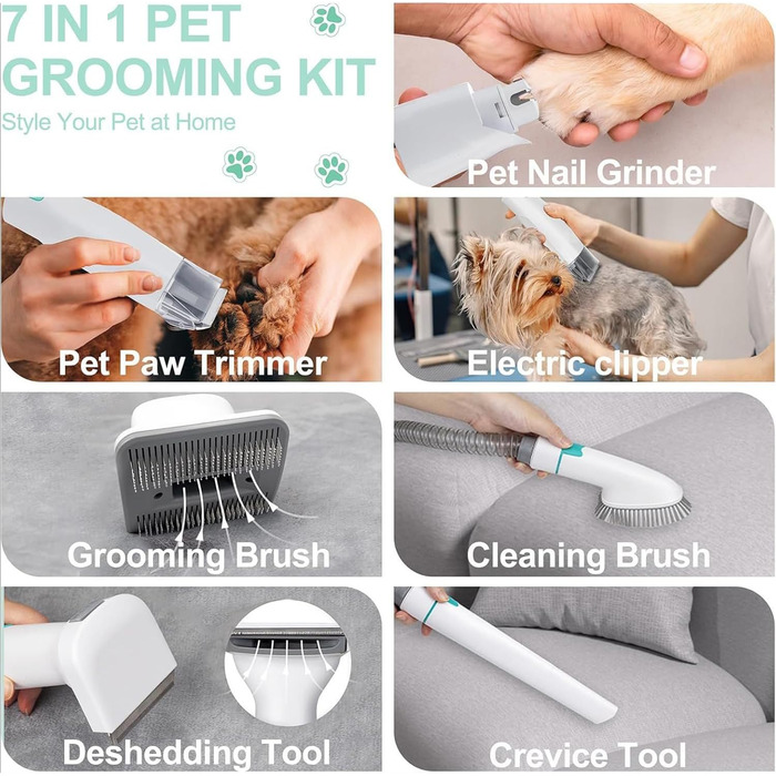 Пилголом для собак та котів з щіткою, потужний, тихий, з 7 насадками, об'єм 1л, 28*12*21 см