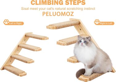 Сходи для котів PELUOMOZ на стіну, 4 ступені, двосторонні, 2 шт., джутові, для лазіння та дряпання, платформа, аксесуари