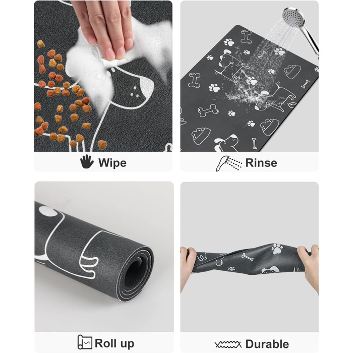 Нековзна килимок під миску для собак та котів: чорний, 40x60 см. Швидковисихаючий, легко миється. Килимок для годівлі тварин
