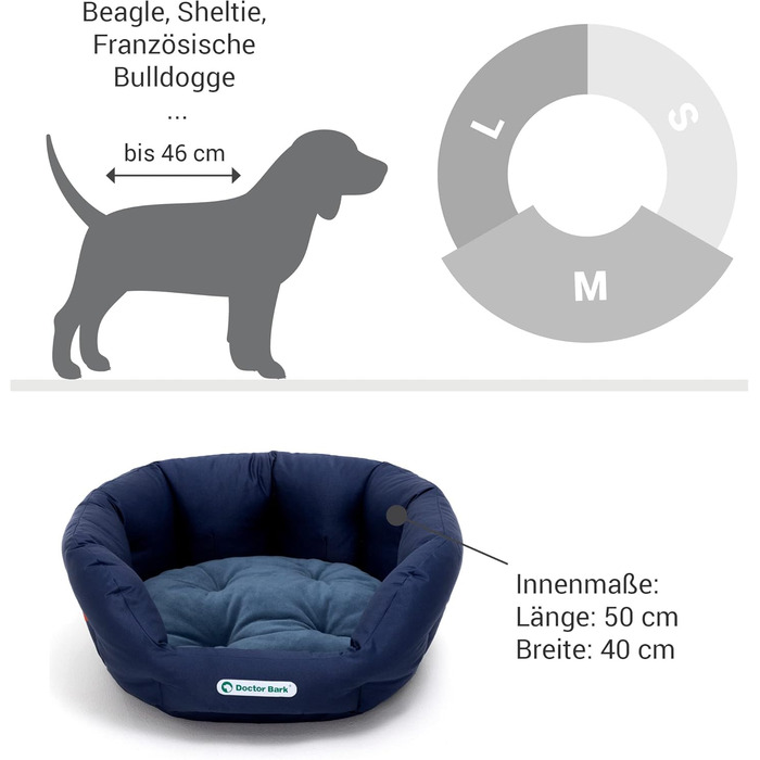 Кругле ліжко для собак Doctor Bark - м'яке корзинка для собак середніх порід з ортопедичною подушкою, прання до 95°C, Made in Germany (M - 50x40 см, Королівський синій)