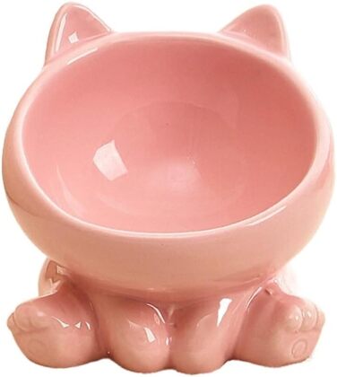 Керамічна годівниця для котів YLWX з підняттям, нахилена, захист шиї, рожева