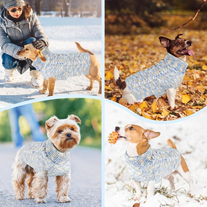 Пуловер для собак SlowTon, теплий зимовий пуловер з коміром-горловиною для дрібних та середніх собак, блакитний, XL