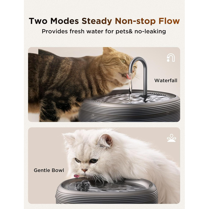 Фонтанчик для котів FEELNEEDY 3.2L - тихий фонтан з 2 режимами потоку, автоматичний поїльник для котів, чорний, з адаптером та 3 фільтрами