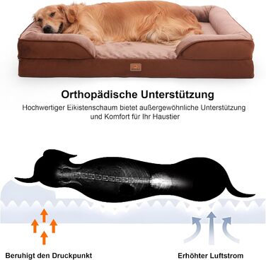 Ортопедичне ліжко для собак великих порід, ергономічне софа з піною у формі яйця, вологостійке неслизьке ліжко для собак 122x89 см, світло-сірий/коричневий L 122 x W 89 x H 17 см