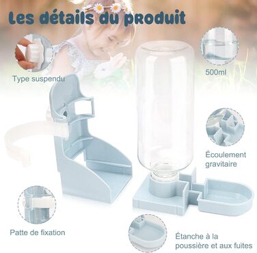 Автоматичний диспенсер води для тварин HYLYUN, 500 мл, підвісний, для морських свинок, шиншил, їжаків, фреток, блакитний