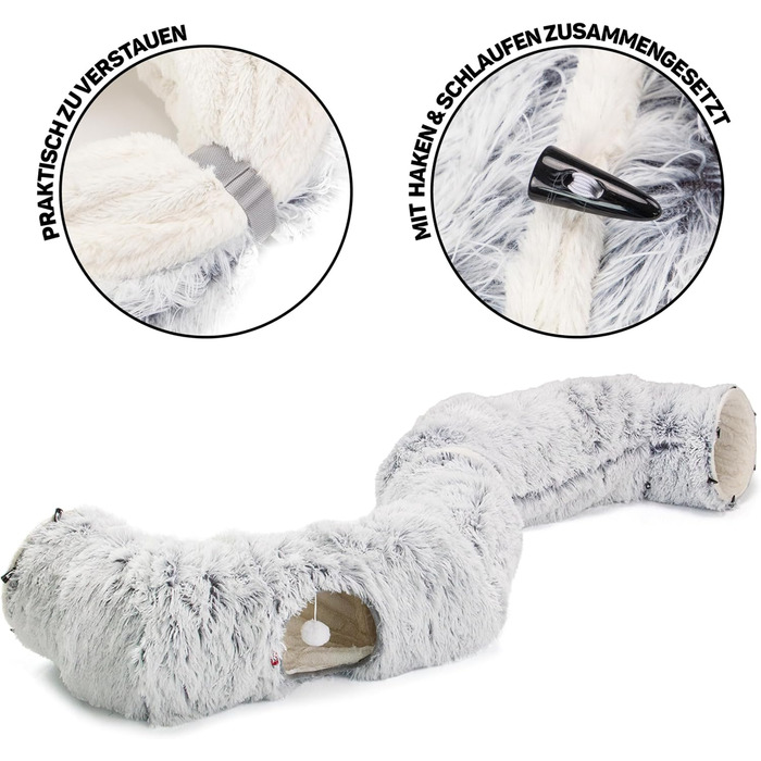 Канадський кіт | Преміум тунель для котів CUBI, XXL тунель з місцем для сну, з м'яким лежаком, для великих котів, 100 x 80 x 26 см (Сірий)