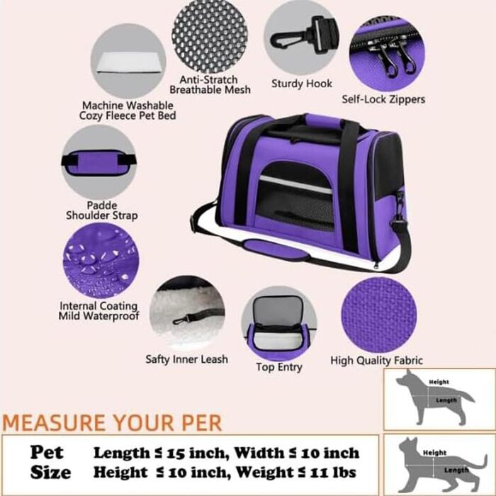 Транспортна сумка для котів та собак SHJOEE, розширювана, складана переноска для тварин, 43x28x25 см, фіолетовий колір