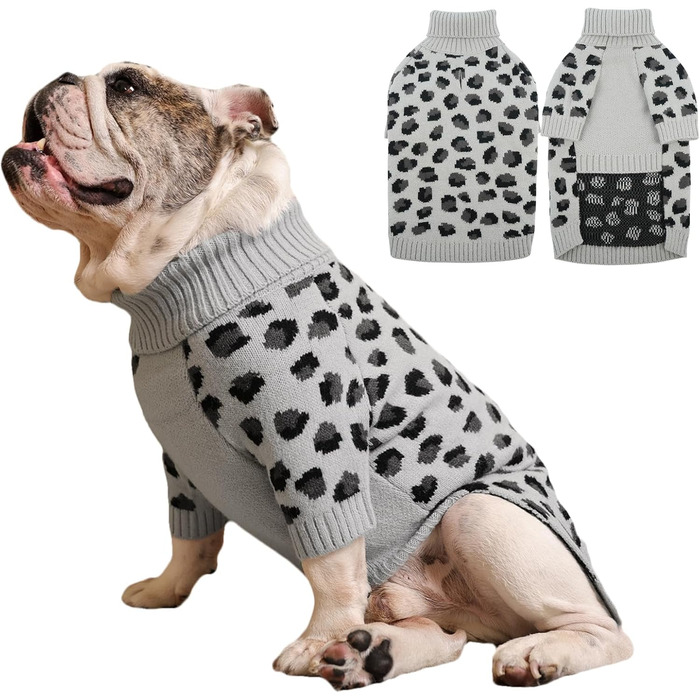 ROZKITCH Пуловер для собак середнього та великого розміру, теплий в'язаний пуловер, зимовий одяг для хаскі, біглів та догів, сірий, розмір L (спинка: 40 см)