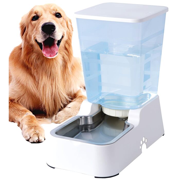 Автоматичний годівниця та поїлка для котів та собак на 5 літрів з нержавіючою чашею, 2 шт. (білий)