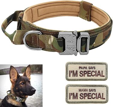 Нашийник для собак регульований з контролем, тактичний нашийник з нейлону, м'який нашийник з металевою застібкою, для середніх та великих собак, для полювання, тренувань, на відкритому повітрі, L (45-55 см), зелений