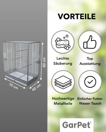 Клітка для птахів велика, волієра для хвилястих папужок, канарів, 2 птахів, аксесуари, 80 см