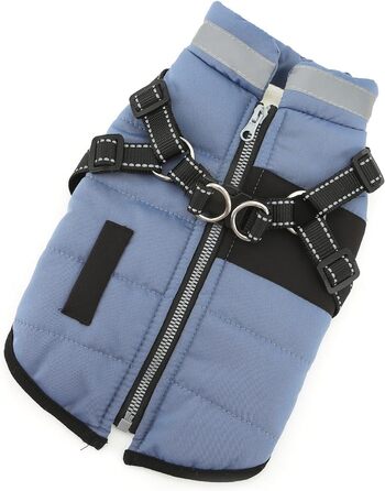 Тепла куртка для собак Yorkie та Chihuahua з підкладкою з флісу та інтегрованим повідком, вітронепроникна, (S, блакитна)