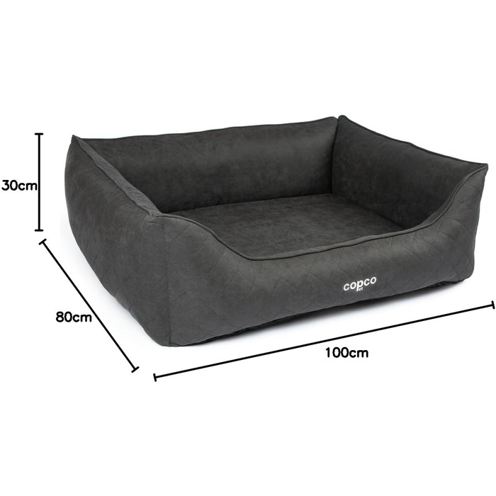 Крісло-лежанка для собак CopcoPet Hugo з велюрової екошкіри, чорне, L/XL, 100 x 80 см – Нековзне, легке в догляді, миється, стійке до деформації – Для середніх собак, зручне ліжко для собак та місце для сну 100 x 80 см, чорне