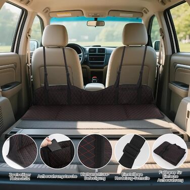 Розширювач сидіння заднього ряду авто, розкладний килимок-матрац для заднього сидіння, портативна платформа для кемпінгу та сну, універсальний для SUV, MPV та компактних авто (Чорний, Шкіра)