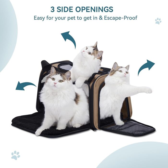 Транспортувальна сумка для котів і малих собак Petsfit, легка авіасумка з захисним ременем і розширюваним килимком, розмір S, колір хакі