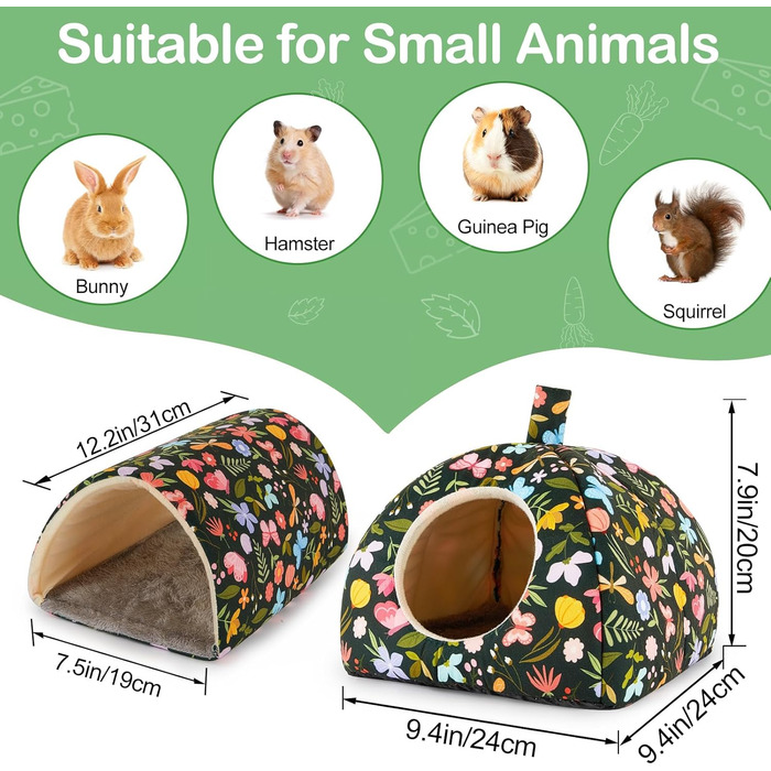 Будиночок та тунель для морських свинок Hedgeink – затишний дім та іграшки для кроликів, морських свинок, хоряків та інших дрібних тварин (зелений метелик та квіти)