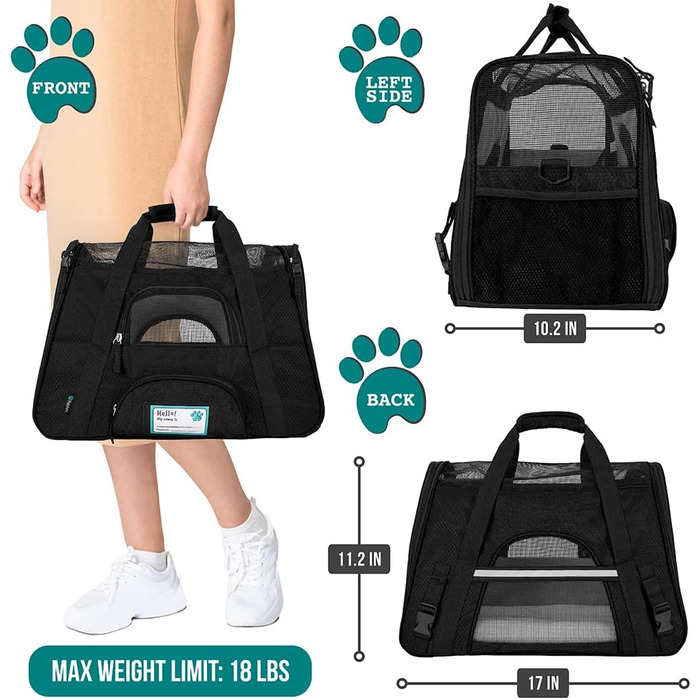 Трансформер для котів та собак PetAmi: переносний аксесуар для подорожей, чорний, Small (17' x 10.2' x 11.2')