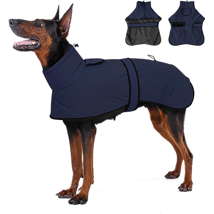 Водонепроникний зимовий одяг для собак Dotoner, теплий, з підкладкою з флісу, для великих собак XL, морський колір