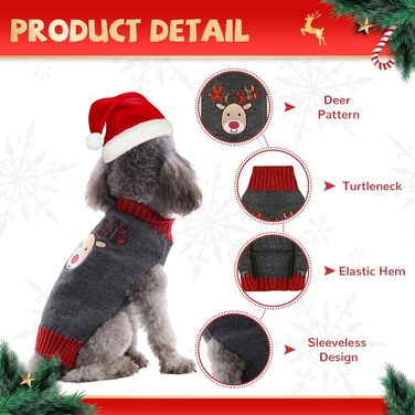 Стильний новорічний светр для собак та котів з оленем (сірий, XXL)