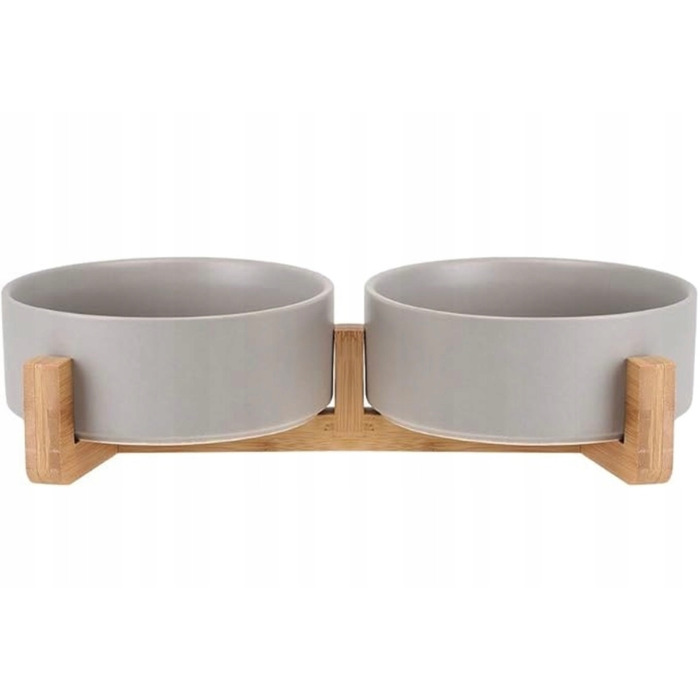 Подвійний набір мисок для собак та котів з бамбуковою підставкою