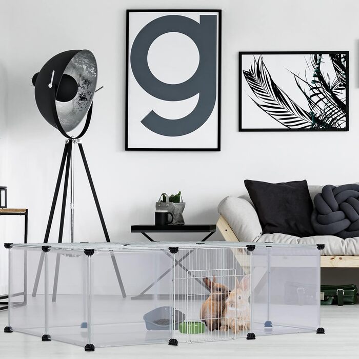 Манеж для гризунів Relaxdays, 37x110x75 см, з дверцятами, кришкою, прозорий, білий, збірний вольєр для дрібних тварин
