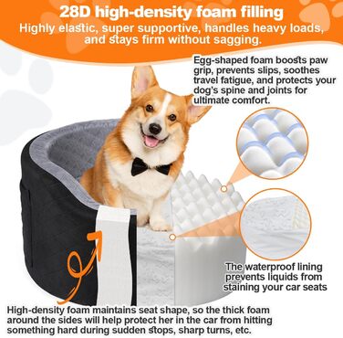 Підвищення для собак у машину, великих та вагою до 25 кг, сірого кольору, з memory foam, велике, з кишенями, ковдрою та ременем безпеки, розмір L