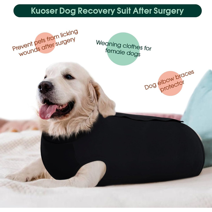 Комбінезон для собак Kuoser після операції на задніх лапах, чорний, розмір L (M(спинка:34см))